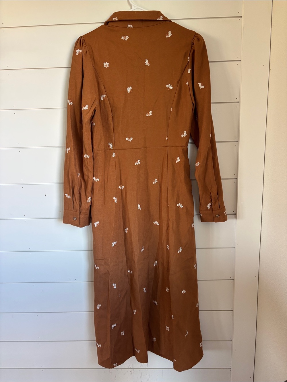 Roolee Rust Brown Long-Sleeve Button-Front Floral Midi Dress - Picture 5 of 5